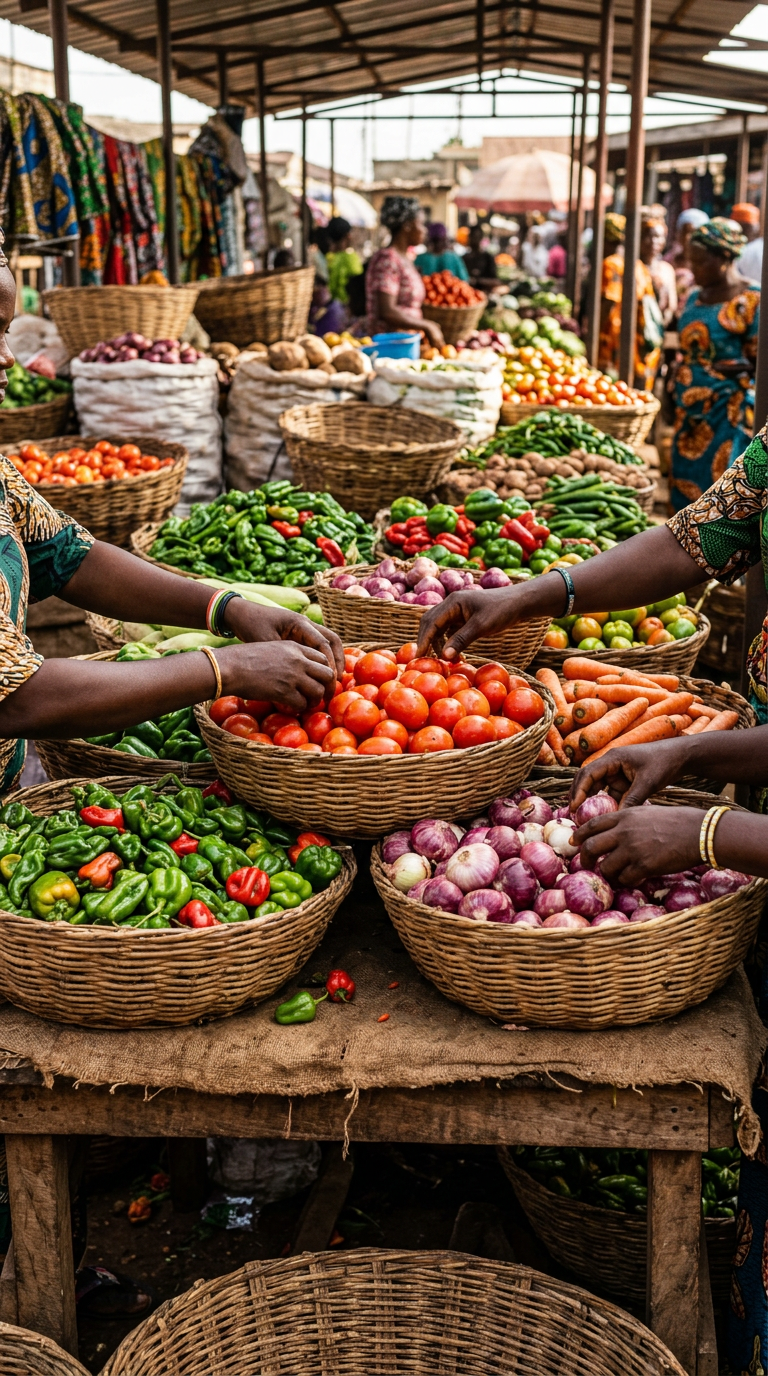 Fresh produce being sorted at an agricultural market